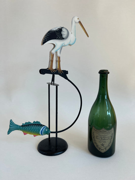 Joe The Stork-Handmade folk art metal Stork  Bird Balance Model